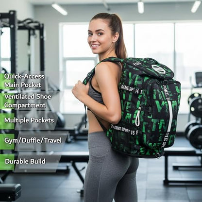 SDTAME Gym Duffel Backpack with Shoe Pocket & Laptop Sleeve - color: Green