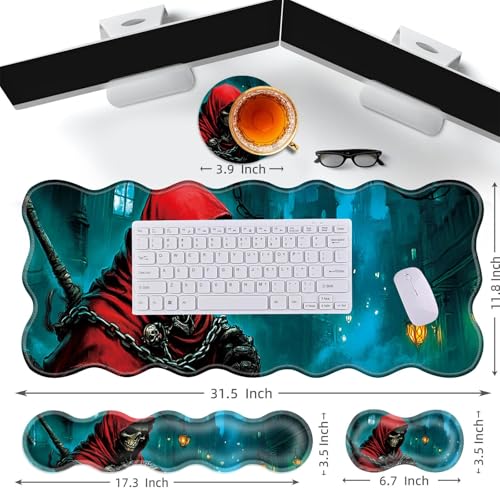 Large Gaming Mouse Pad, Keyboard Wrist Rest Pad & Wrist Support Mousepad Set, Stitched Edge, Extended, Non-Slip Base, Memory Foam Desk Mat for Office, Home,Funny Skull - color: Funny Skull