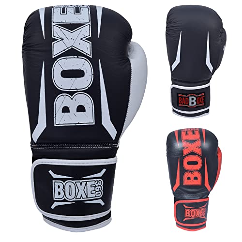 Boxing Gloves | Genuine Cowhide Real Leather | Muay Thai, Kickboxing, Sparring & Training | Pro Punching Gloves for Men & Women - color: BLACK/WHITE, size: 8OZ