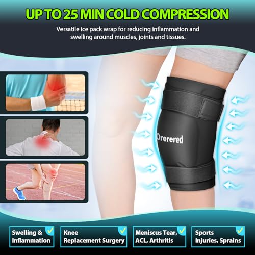 Ice Packs for Injuries Reusable Knee Gel Ice Pack Wrap for Swelling Black | Pliable Low-Freeze Gel, Multi-Joint Pain Relief, Hands-Free Secure Strap, Accelerated Recovery Tool, Large - color: 1pc Knee Ice Wrap-black