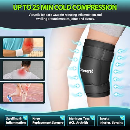 Ice Packs for Injuries Reusable Knee Gel Ice Pack Wrap for Swelling Black | Pliable Low-Freeze Gel, Multi-Joint Pain Relief, Hands-Free Secure Strap, Accelerated Recovery Tool, Large - color: 1pc Knee Ice Wrap-black