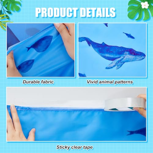 Under The Ocean Decorations Shark Whale Ceiling Decor Sea Animal Hanging Blue Fish Banner Covers with Tape 32 Inch x 16 ft for Summer Pool Baby Shower Birthday Party Classroom Wall Daycare - style: Shark