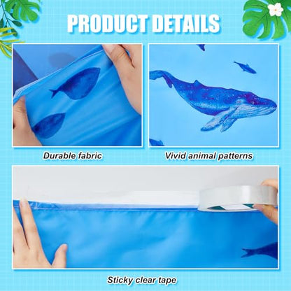 Under The Ocean Decorations Shark Whale Ceiling Decor Sea Animal Hanging Blue Fish Banner Covers with Tape 32 Inch x 16 ft for Summer Pool Baby Shower Birthday Party Classroom Wall Daycare - style: Shark