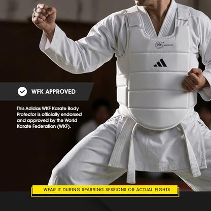 adidas WKF Approved Karate Chest Protector - White w/ Black Logo - size: Large