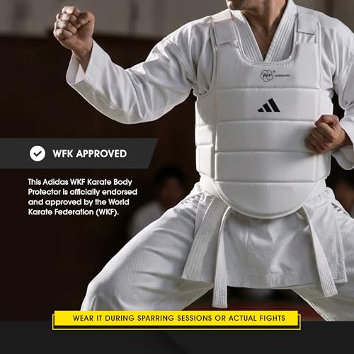 adidas WKF Approved Karate Chest Protector - White w/ Black Logo - size: Medium