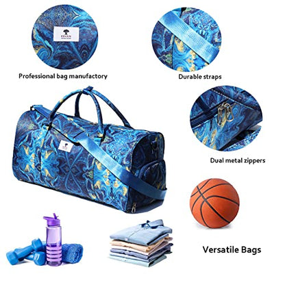 Original Floral Water Resistant Duffel Bag Gym bag Weekender Travel Bag for Gym Beach Travel Daily Bags - color: [C]Blue Golden Marble