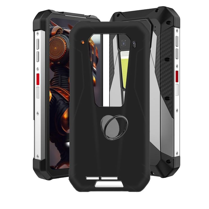 for Unihertz 8849 Tank 3 Pro Case with [360° Rotation Ring Kickstand], Anti-Scratch Soft Silicone Phone Case for Unihertz 8849 Tank 3 Pro, Shockproof Cover - Black