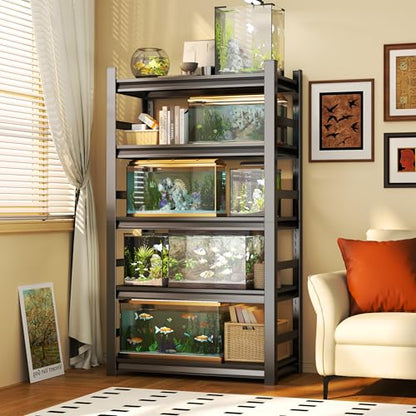 5-Tier Heavy Duty Steel Aquarium Stand with Safety Railing, 2000lbs Capacity Adjustable Metal Fish Tank Rack for Home/Commercial Use (47.2" W×23.6" D×72" H) - size: 47.2"W*23.6"D*72"H
