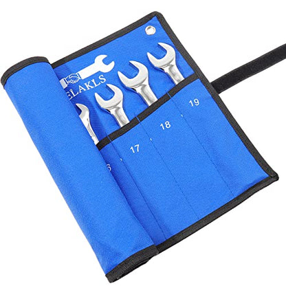 Wrench Organizer Roll Up Pouch - SAE & Metric Wrench Tool Bag - 25 Pockets - Heavy Duty Canvas - Blue - style: 12+13 Pockets
