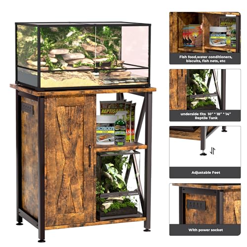 Herture 45-67 Gallon Reptile Tank Stand with Power Outlet, Terrarium Stand with Storage Cabinet, 24" Wx18 D Tabletop, Reptile Terrarium, Rustic Brown PG12XYN