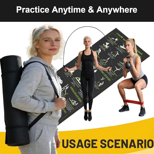Yoga Mat with Printed Yoga Poses, Non-Slip Exercise Mat - Home & Gym Use | Includes Lightweight and Portable Exercise Mat, Resistance Bands and Weighted Jump Rope for Pilates, Workout & Stretching - size: 70"x31" (5mm Thickness)