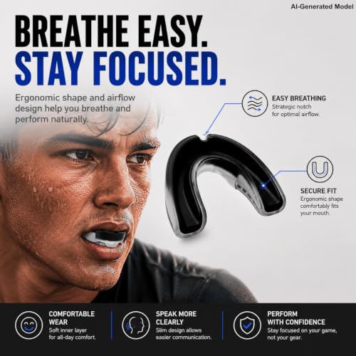 Mouth Guard for Sports, Youth&Adult Mouthguard for Football, Lacrosse, Hockey, Boxing, MMA, Mouth Piece, Protective Gear (Black White) - color: Black White