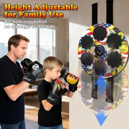 Music Boxing Machine for Kids & Adults - Wall Punching Pad with Lighting, 9-Speed Bluetooth Boxing Game with Gloves, Wall Mounted Exercise Equipment, 2026 Upgrade Boxing Equipment for Kids Age 6+ - color: US