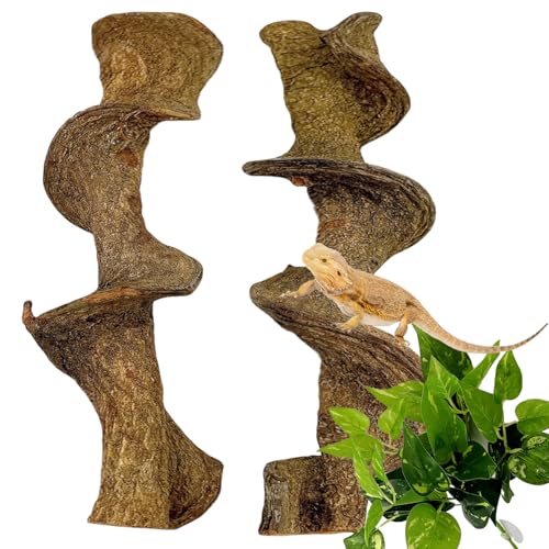 2PCS Natural Reptile Climbing Branches Decor,1.8-2.2" Thick Natural Snake Climbing Forest Wood with Plant Leaf Decor,Lizard Forest Branch,Geckos Tank Tree Trunk Accessories for Bearded Dragons - size: 2PCS|L:1.75-2.25"T,13"H