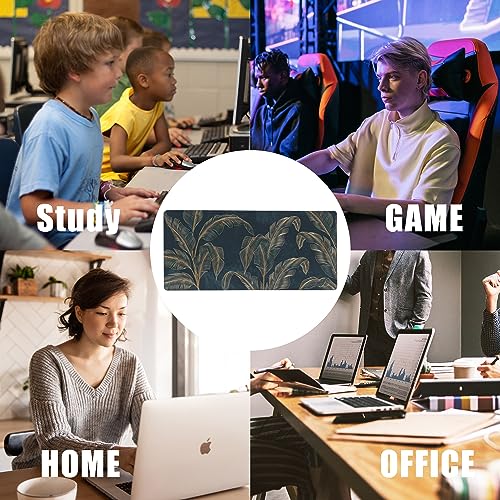 Mouse Pad,Abstract Golden Art Line Style Desk Mat for Desktop,Desk Pad with Non-Slip Base and Stitched Edge,Extended Mousepad for Office and Home 35.4X15.7 Inch - color: Abstract Golden Art Line Style