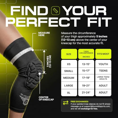 Bucwild Sports Knee Pads/Padded Compression Pro Knee Sleeves (1 Pair) Youth & Adult Sizes - Basketball Wrestling Volleyball Black White Red Blue (Black Camo, Small (Teen/Young Adult)) - color: Navy Blue, size: XS (Youth)