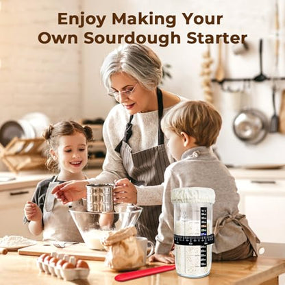 Sourdough Starter Kit, 650mL/24oz Wide Mouth Sour Dough Glass Jar Container with Lid, Fermentation Tank for Sourdough Bread Baking Supplies, Perfect for Beginners & Pro Bakers, transparent
