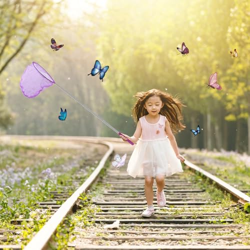 Telescopic Butterfly Nets for Kids Butterfly Catchers for Kids Insect Catching Nets, Great for Catching Insects Bugs Fishing, 3 Packs Catching Nets, Pop up Mesh Cage, Tweezers, Extendable 34 inches