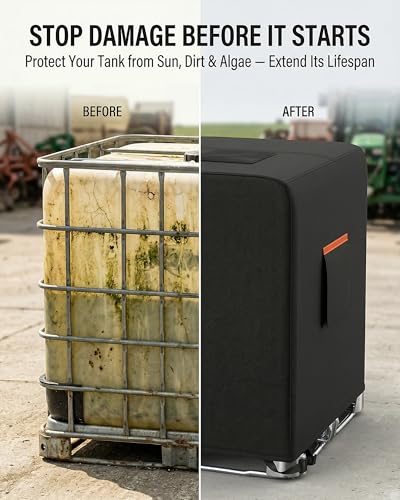 IBC Tote cover 275-330 gallon water tank protection covers zipper 600D heavy waterproof sunscreen material 1000L outdoor garden water tank cover (330 gallon Black)
