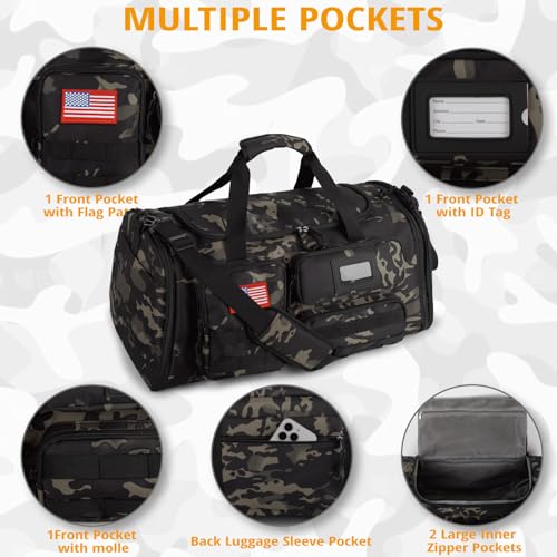 Expandable Gym Bag for Men,Tactical Large 3-in-1 Travel Duffle Backpack Bag - color: Camo Black