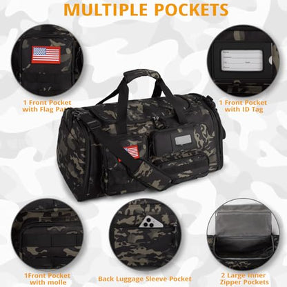 Expandable Gym Bag for Men,Tactical Large 3-in-1 Travel Duffle Backpack Bag - color: Camo Black