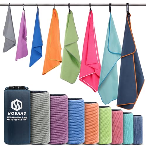 HOEAAS 2 Pack Microfiber Camping Towels, Quick Dry Towel, Super Absorbent Ultra Compact Travel Towel Soft Lightweight Sports Towel for Sweat Fast Drying Towels for Pool,Gym,Hiking,Backpacking,Fitness - color: Navy Blue, size: M: 40" x 20"+24" x 12"