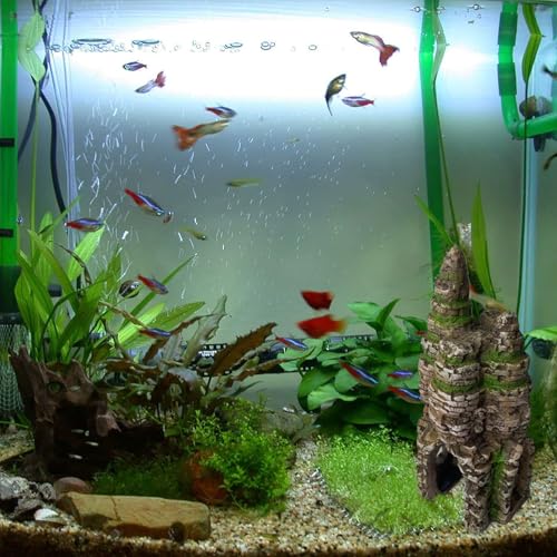 Aquarium Buddha Statue Decorations Fish Tank Resin Buddha for Four Faces Ornament with Caves Hole for Betta Fish Hideout Swim Through
