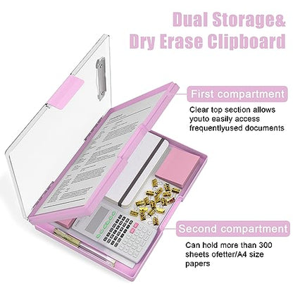Hongri Clipboard with Storage, Pink 8.5 x 11 Clip Board, Dual Compartmen - color: Pale Pink