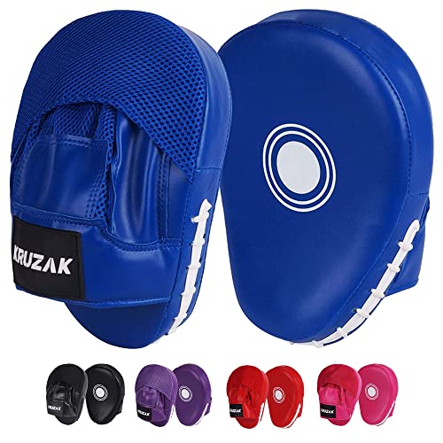 Kruzak Plain Punching Focus Mitts, Curved Hook and Jab Mitts for Muay Thai, MMA Training, Focus Pads for Boxing, Martial Arts, and Punching Target - color: Blue