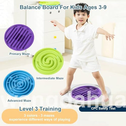 Balance Board for Kids, 20 inch Balance Board Maze with 2 Balls, 3 Replacement Labyrinth Boards, Toddler Wobble Boards for Sensory Training, Non-Slip Pedals, Max Load 130 Lbs