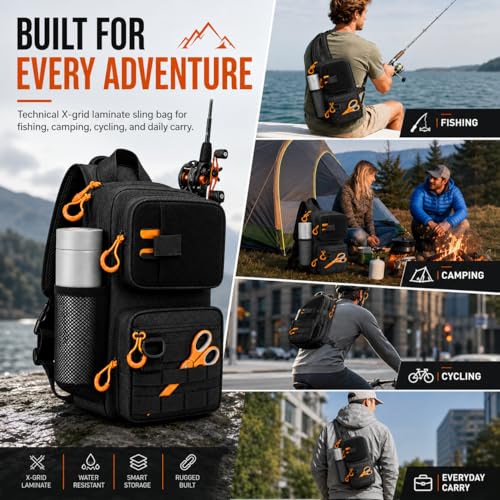 X-PAC Fishing Sling Bag 6L Waterproof Crossbody Tackle Pack with Rod Holder