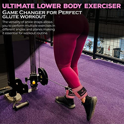 Adjustable Gym Ankle Straps for Cable Machines Women & Men, Glute Kickbacks - color: Solid Pink, size: Pair