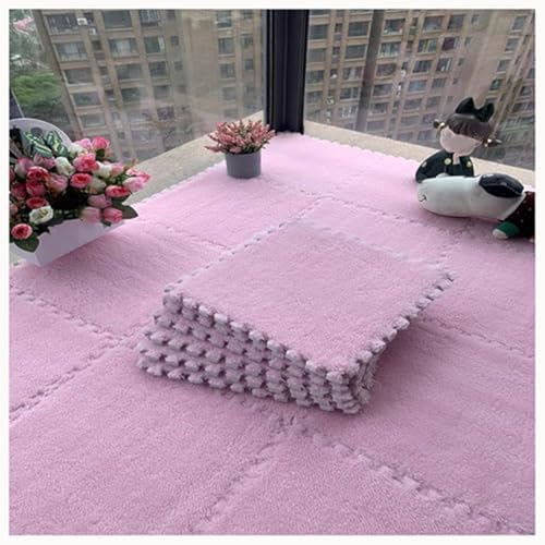 Generic 24Pcs Plush Foam Floor Mat Square Interlocking Carpet Tiles 12X12 Inch Puzzle Piece Carpet Squares Thick Fluffy Foam Floor Tiles Rug For Parlor Bedroom Pink - color: Pink