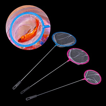 Round Aquarium Shrimp Net, Fine Mesh Polymer Handle, Portable Fish Catcher for Small Tanks and Commercial Use, 3 Sizes