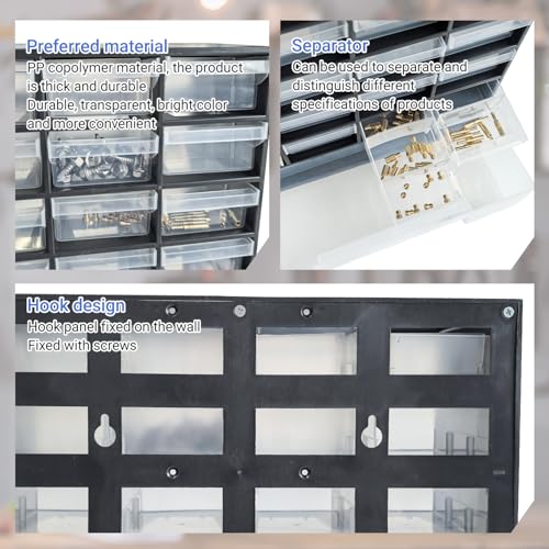 33 Drawer Plastic Small Parts Organizer, Storage Bin with Drawers for Hardware, Parts, Crafts, Beads, 11.8 x 16.1 x 5.2 Inches (Black)