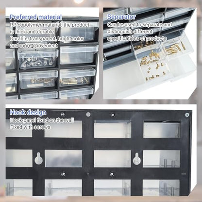 33 Drawer Plastic Small Parts Organizer, Storage Bin with Drawers for Hardware, Parts, Crafts, Beads, 11.8 x 16.1 x 5.2 Inches (Black)