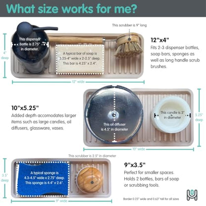 Silicone Sink and Surface Organizer Tray, Sponge Holder, Vanity Tray, Trivet, Heat Safe, Dishwasher Safe, for Bathroom and Kitchen Organization (Black, 10"x5.25")