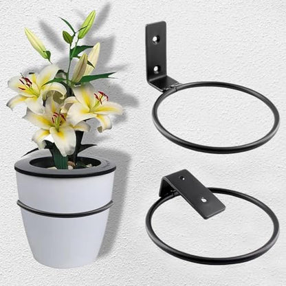 Jiozermi 2 Pack 5 inch Flower Pot Holder Ring, Flower Pot Holder Ring Wall Mounted Set Wall Mounted Metal Planter Hanger Matte Black Hanging Plant Holder - size: 5 Inch