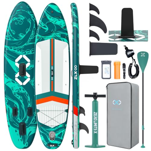 11'6"x35" Inflatable Paddle Board for Adults, Extra Wide Stable SUP | Stand Up Paddleboard, Non-slip EVA Deck, Complete Accessories, Unique Center Fin, for All Skill Levels Paddling On Any Water - color: Jade Green