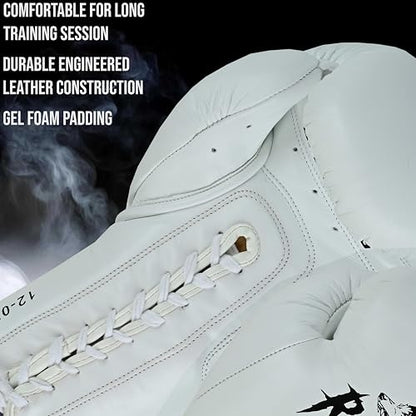 Revansh Prolace Cowhide Leather Boxing Gloves - Unisex, Professional Training & Sparring - Black and White - Sizes: 12 oz, 14 oz, 16 oz - color: White, size: 12 oz