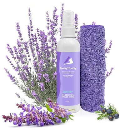 SwaytAway Fitness Mat Mist with Towel, 4oz Travel Size, 1 Pack, Lavender | Yoga Mat Spray with Towel Aromatherapy-Inspired Lavender Essential Oil Blend, Plant-Based, No Rinse, Refreshes & Deodorizes - size: 4 oz - 1 Pack