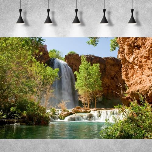 Waterfall Aquarium Background Natural Jungle Forest Landscape Terrarium Background Tranquil Lake Stream Jungle Style Fish Tank Background Mountain Falls Aquarium Backdrop Poster Vinyl 24x16in - color: Pale Green, size: 24(W)x16(H)in