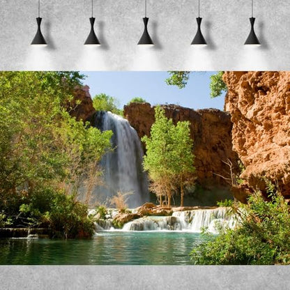 Waterfall Aquarium Background Natural Jungle Forest Landscape Terrarium Background Tranquil Lake Stream Jungle Style Fish Tank Background Mountain Falls Aquarium Backdrop Poster Vinyl 24x16in - color: Pale Green, size: 24(W)x16(H)in