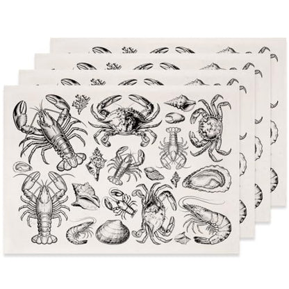 SUPERDANT 4PCS Ocean Shellfish Underglaze Paper Transfer Lobster Crab Transfer Papers for Clay Ceramic Porcelain Under Glaze Transfers for Pottery Enamel Decals Black Underglaze Handcrafted Gifts