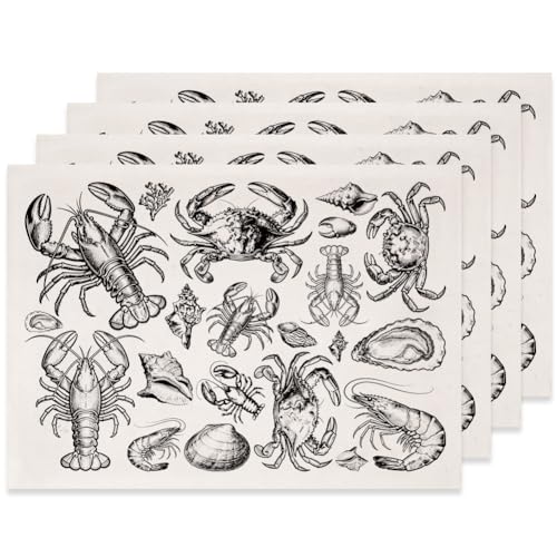 SUPERDANT 4PCS Ocean Shellfish Underglaze Paper Transfer Lobster Crab Transfer Papers for Clay Ceramic Porcelain Under Glaze Transfers for Pottery Enamel Decals Black Underglaze Handcrafted Gifts