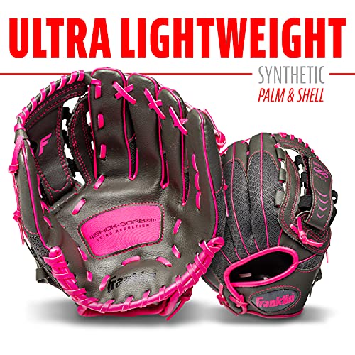 Franklin Sports Youth Teeball Gloves - Shok Sorb Kids Baseball + Teeball Mitt - Boys + Girls Fielder Gloves - 10.5" Inch - color: Graphite/Pink
