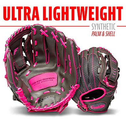 Franklin Sports Youth Teeball Gloves - Shok Sorb Kids Baseball + Teeball Mitt - Boys + Girls Fielder Gloves - 10.5" Inch - color: Graphite/Pink