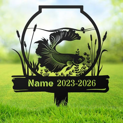 Betta Splendens Fish Personalized Memorial Garden Stake, Laser Cut Metal Headstone, Outdoor Yard Grave Marker, Aquatic Pet Remembrance Plaque