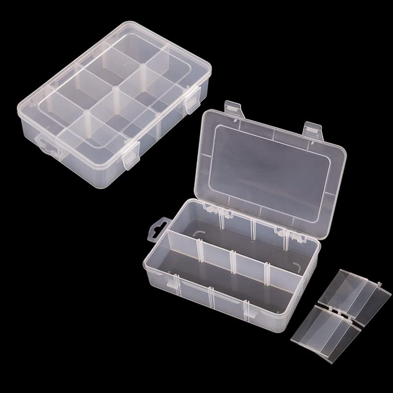 2 Packs 8-Compartments Art Supply Container, Clear Plastic Organizer Box with Dividers for Crafts Jewelry Fishing Tackles Hardware Metal - size: Small 8 grids 2pcs with dividers