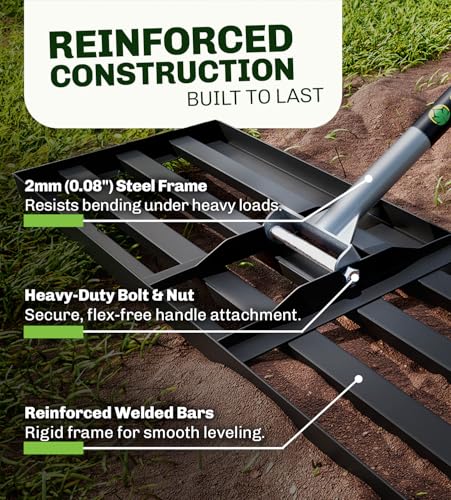 Lawn Leveling Rake 48 Inch x 10 Inch – Heavy Duty Lawn Leveler & Yard Leveling Rake – Steel Lawn Level Rake & Leveling Tool for Soil, Sand & Top Dressing